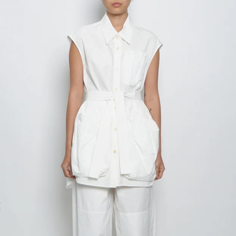 NWT DRIES VAN NOTEN Varon Cotton White Sleeveless Jacket Button-Up Shirt | M